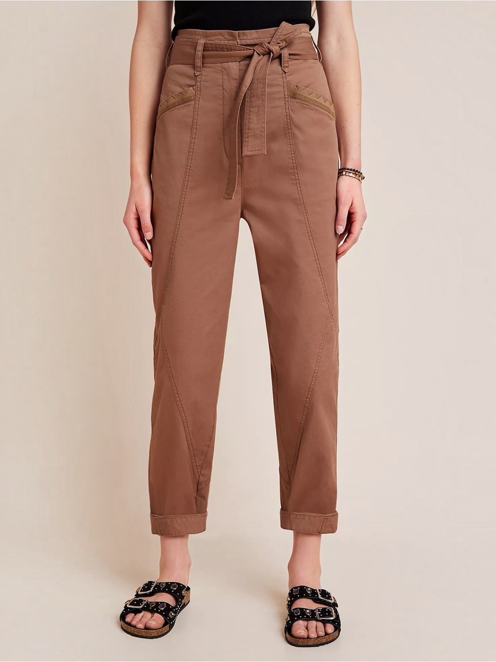 ANTHROPOLOGIE • Ellie Embroidered Utility Pants in Neutral